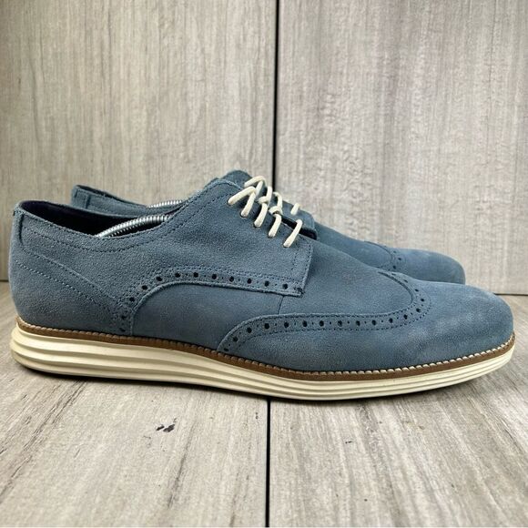 Cole Haan Original Grand Wingtip Blue Suede Oxford Dress Sneaker Mens Size 12 - Picture 3 of 10